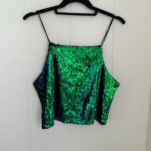 VTG Forever 21 green and blue mermaid sequined crop tank top 🧜🏼‍♀️ Size M